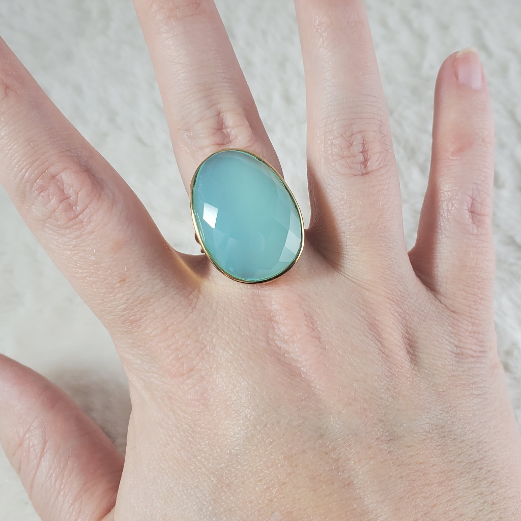 Faceted Aqua Chalcedony Vermeil Ring